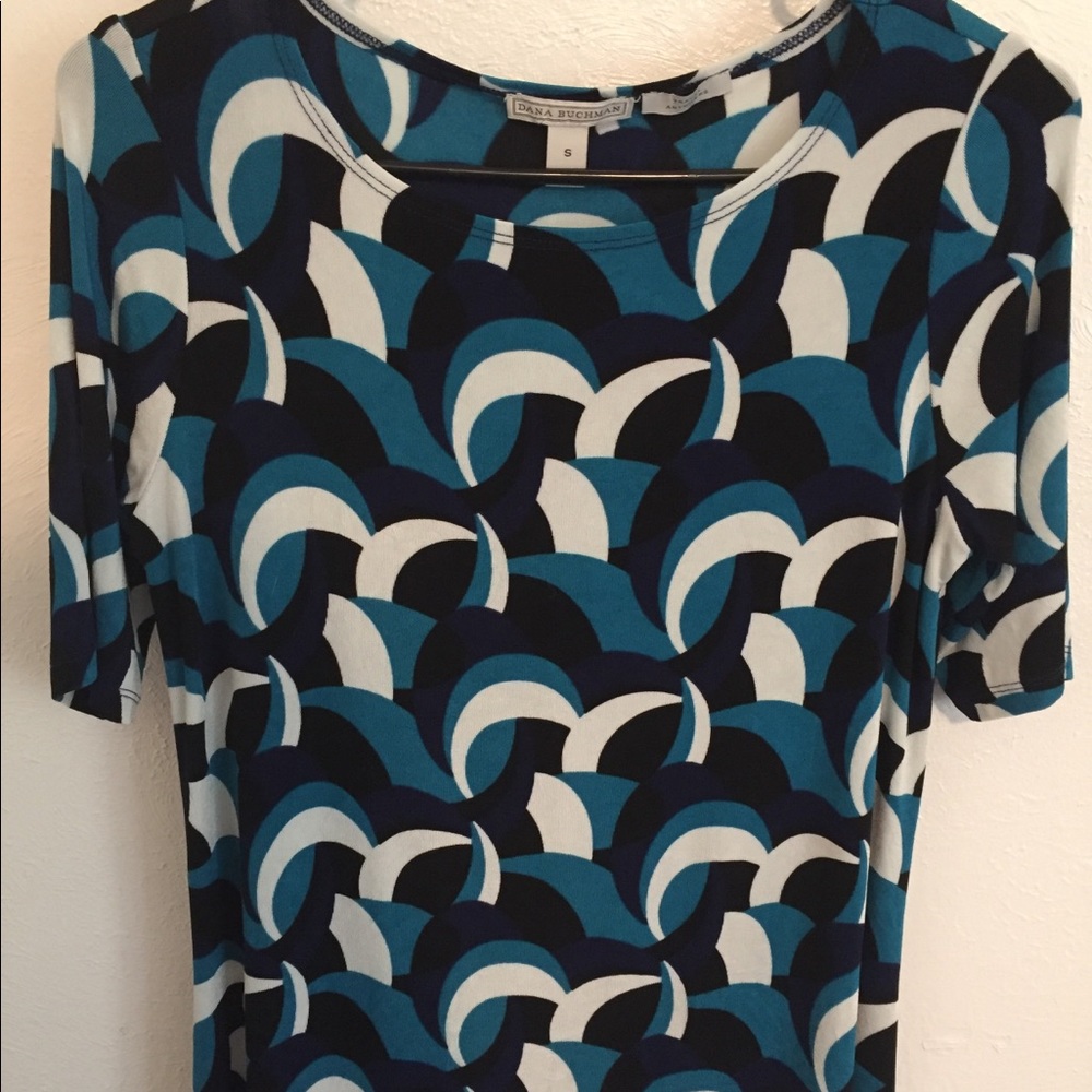 🌸 NWOT Teal, Navy Blue, Black & White Blouse